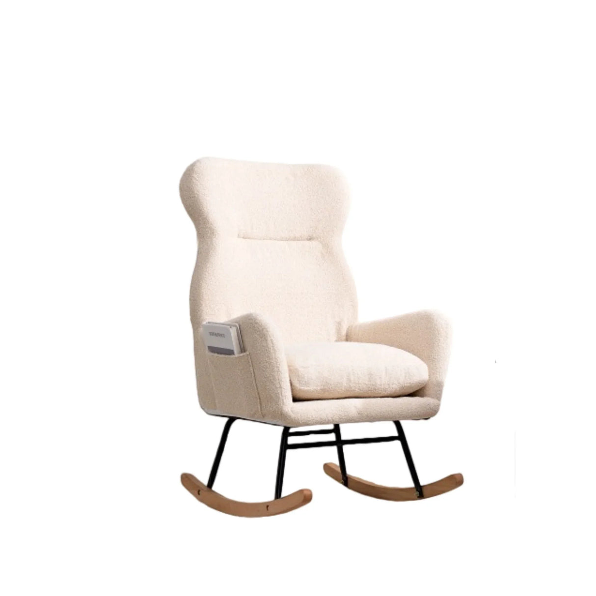 Modern Teddy Fabric Rocking Chair With High Backrest And Armrests Lounge Accent Chair For Living Room - Beige - Furniture Home Direct