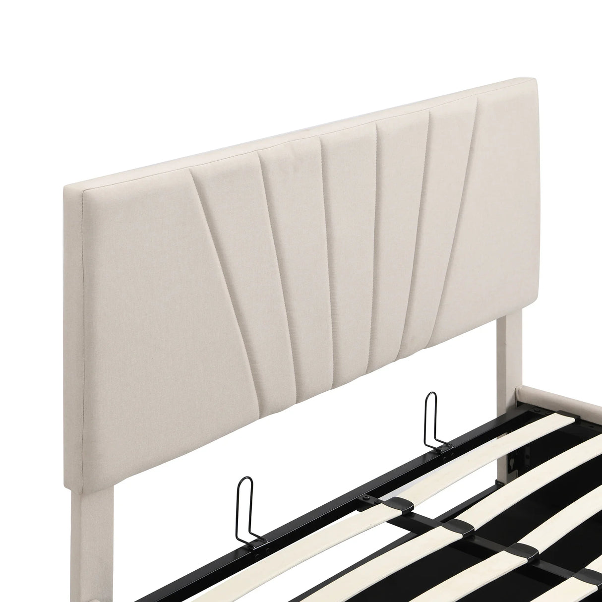 Storage Bed With Lift Platform Upholstered Queen Beige - Furniture Home Direct