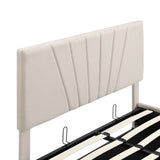 Storage Bed With Lift Platform Upholstered Queen Beige - Furniture Home Direct