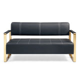 Modern Upholstery Accent Loveseat Sofa For Living Room 2 Seater With Golden Metal Arms - Furniture Home Direct