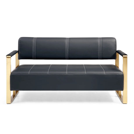Modern Upholstery Accent Loveseat Sofa For Living Room 2 Seater With Golden Metal Arms - Furniture Home Direct