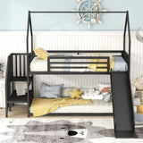 Twin Over Twin Metal Bunk Bed House Bed With Slide And Staircase - Furniture Home Direct