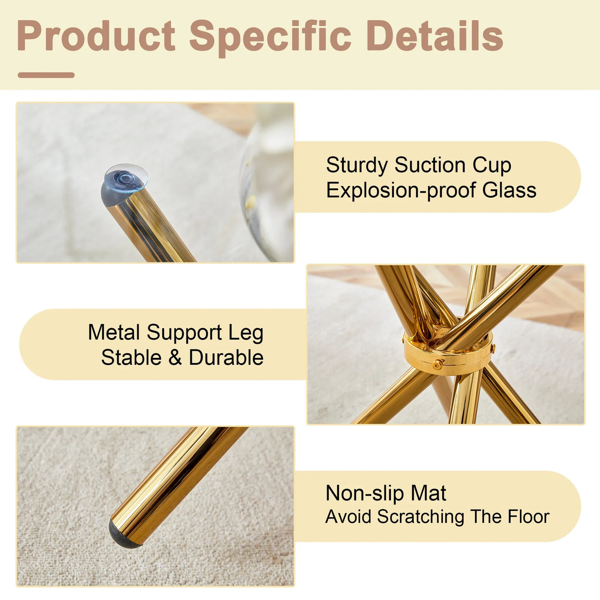 Dining Table Round Glass Top With Gleaming Golden Base Gold - Furniture Home Direct