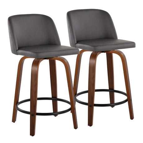 Toriano - Mid Century Modern, Fixed Height Counter Stool & Swivel And Round Footrest (Set of 2) - Furniture Home Direct