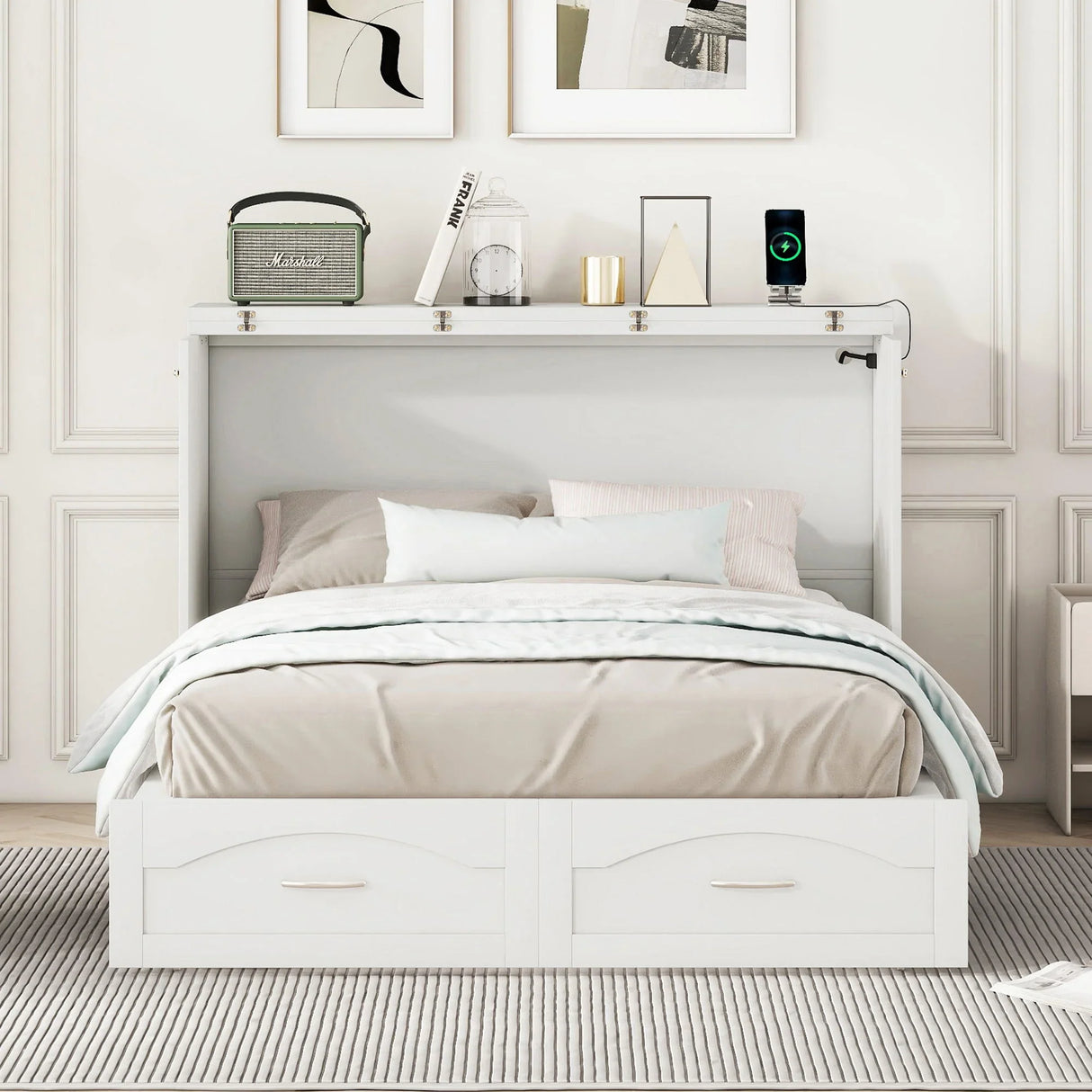 Murphy Wall Bed With Drawer And A Set Of Sockets & USB Ports, Pulley Structure Design - Furniture Home Direct