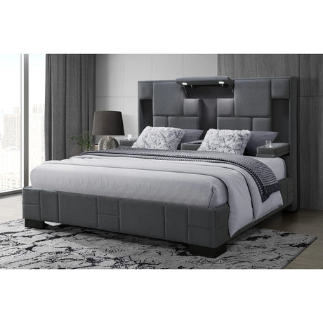 King Bed Upholstered With Panel Headboard Modern Dark Gray - Furniture Home Direct