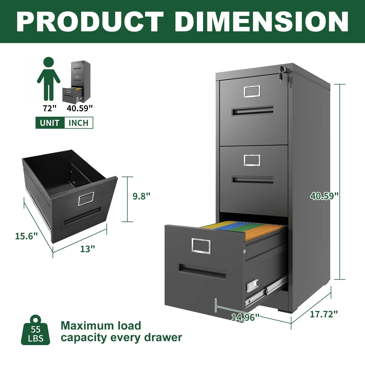 Premium Drawer File Cabinet With Lock, Metal Vertical Design, A4 Legal / Letter Size - Furniture Home Direct