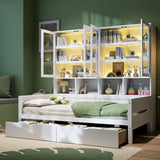 Daybed With Glass Door Storage Cabinets, Built In LED Lighting And Shelves - Furniture Home Direct
