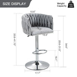360 Degree Swivel Bar Stools Adjustable Counter Height Bar Chairs With Woven Back & Footrest, Silver Chromed Bar Stools For Kitchen Island (Set of 2) - Gray - Furniture Home Direct