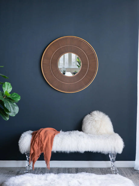 Round Carter Wooden Mirror WithIron Frame Neutral Colorway Wall Decor For Live Space - Furniture Home Direct