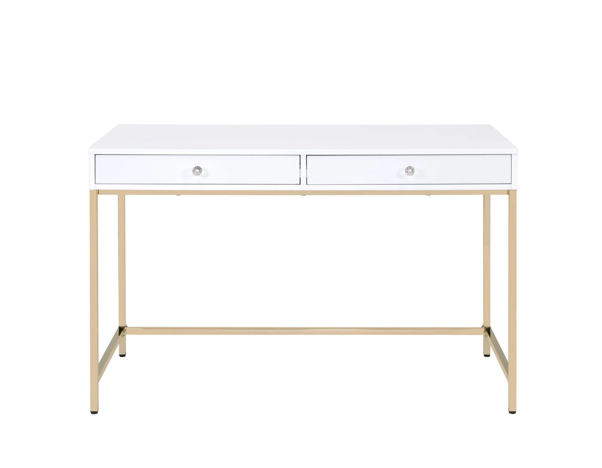 Vanity Desk Gloss Finish With Gold Metal Legs White - Furniture Home Direct