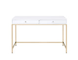 Vanity Desk Gloss Finish With Gold Metal Legs White - Furniture Home Direct