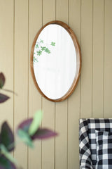 Oval Wall Mirror With Wood Frame, Farmhouse Wood Mirror For Bathroom Entryway Console Lean Against Wall - Brown - Furniture Home Direct