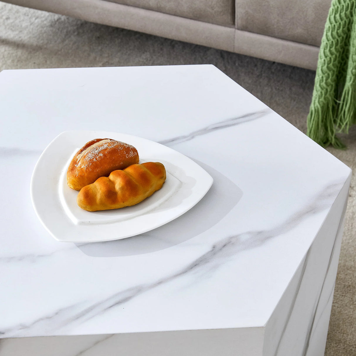 Coffee Table Marble-Effect Cube Geometric Design White - Furniture Home Direct