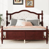 Pine Wooden Bed With Upholstered Headboard And Panel Footboard, With Two Bed Rail Support Feet And Central Platform Support Feet - Furniture Home Direct