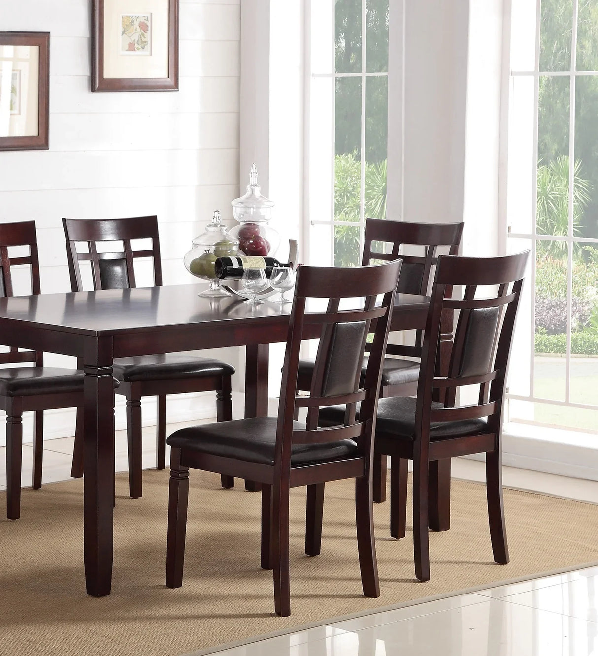 Dining Set with Upholstered PU Chairs 7 Piece Espresso - Furniture Home Direct
