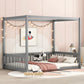Canopy Frame Floor Bed With Fence, Guardrails - Furniture Home Direct