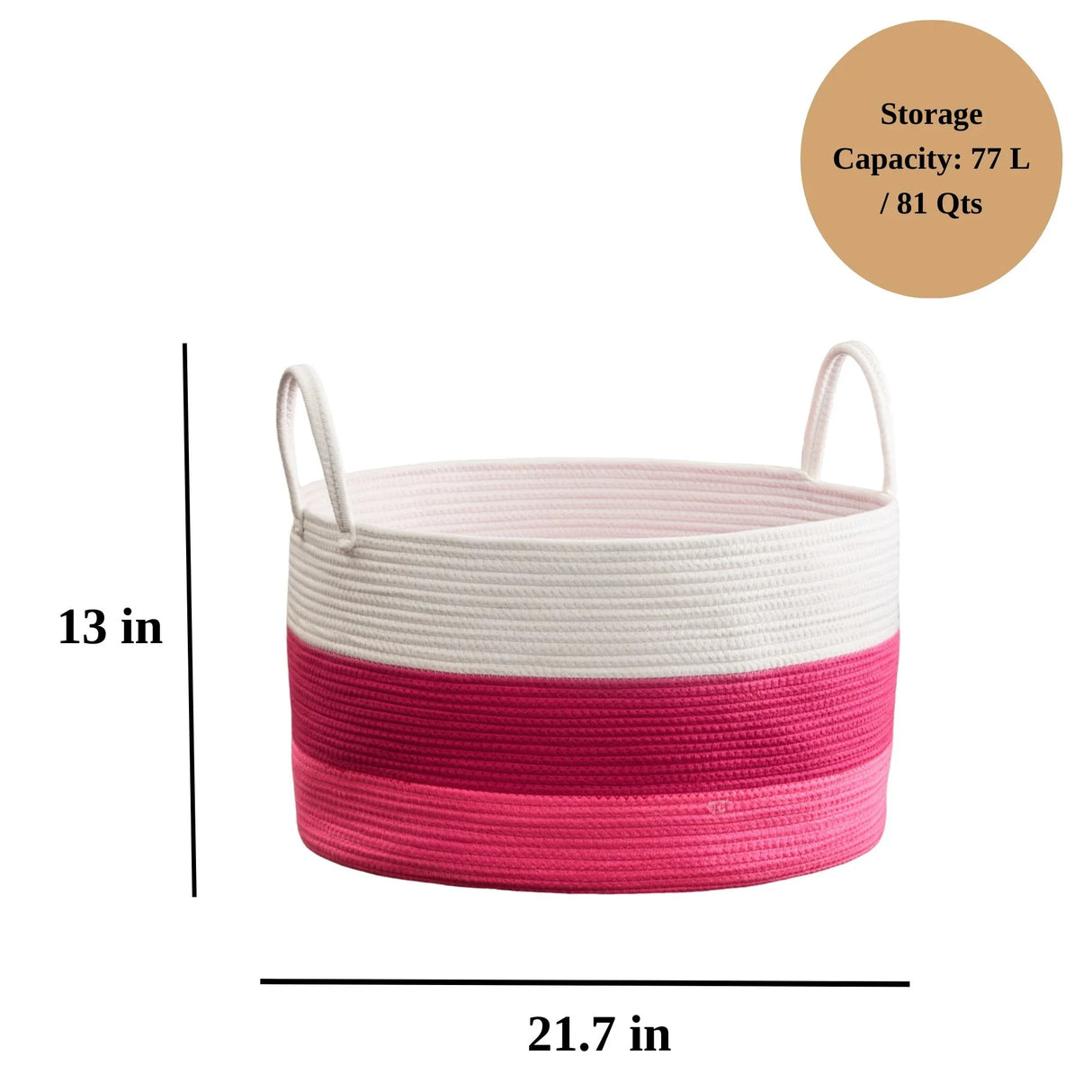 Cotton Round Laundry And Storage Basket With Handles - Pink / White - Furniture Home Direct