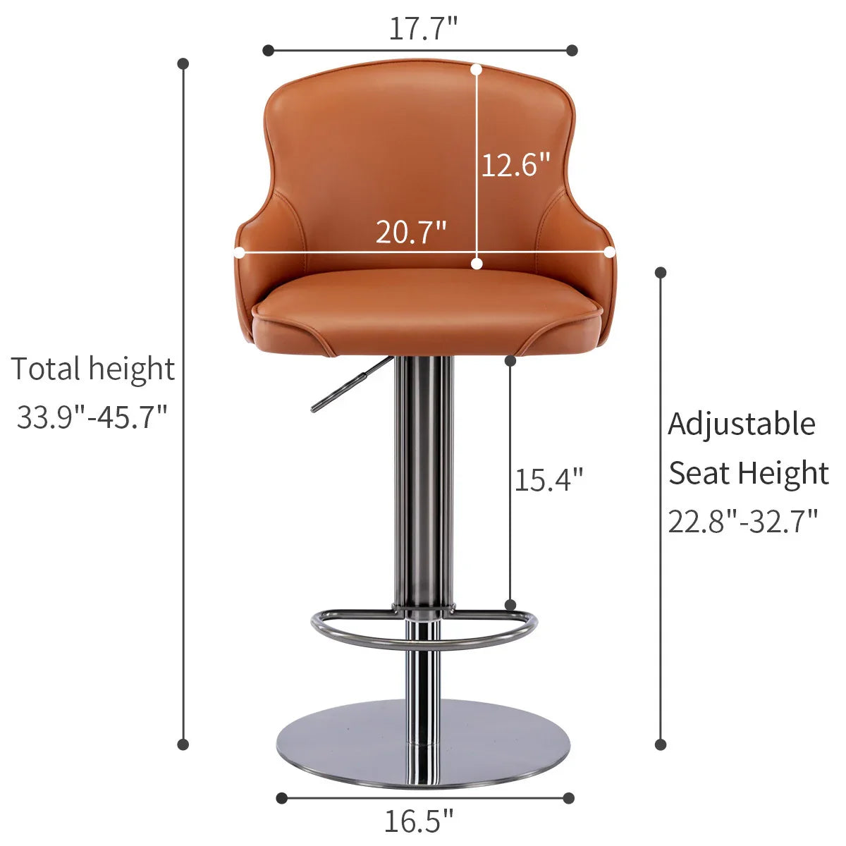 Bar Stool Leather Upholstered Chrome Pedestal Brown - Furniture Home Direct