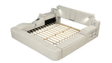 Queen Bed Upholstered Platform with Built in Lighting Beige - Furniture Home Direct