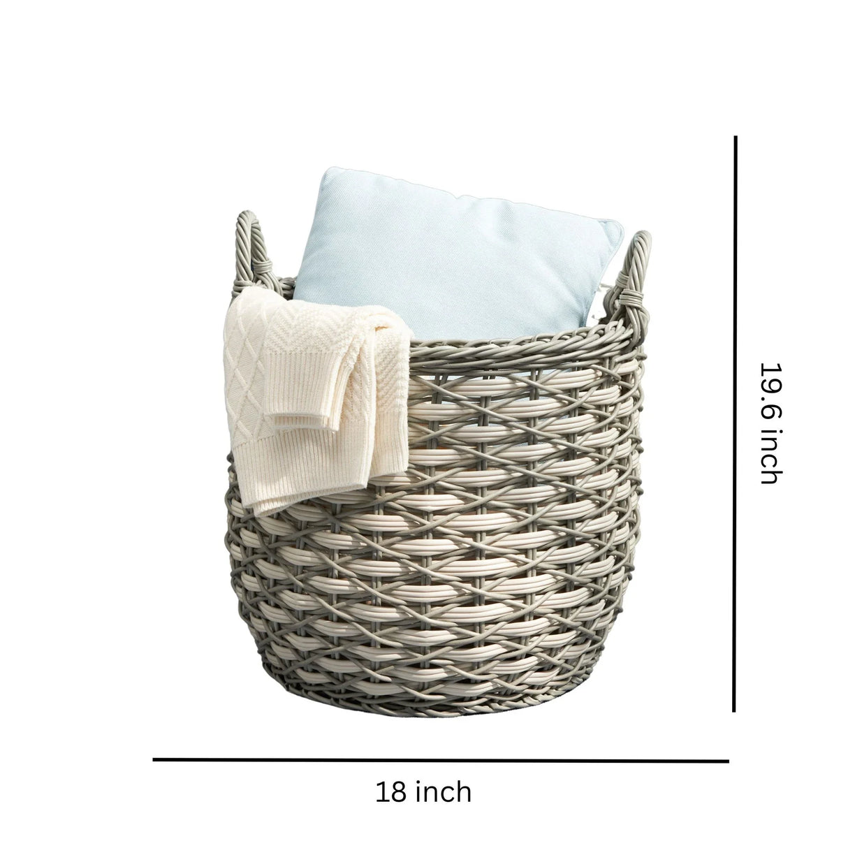 Round Resin Woven Wicker Multi Use Storage Basket With Handles - Cream / Gray - Furniture Home Direct