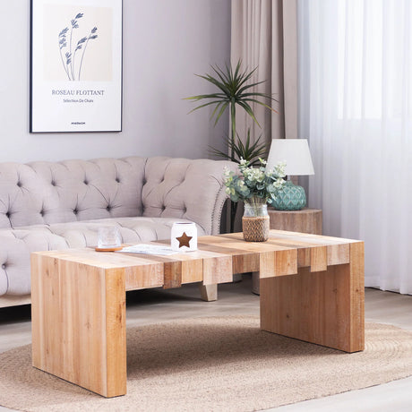 Coffee Table Rustic Slat Design Engineered Wood Multicolor - Furniture Home Direct