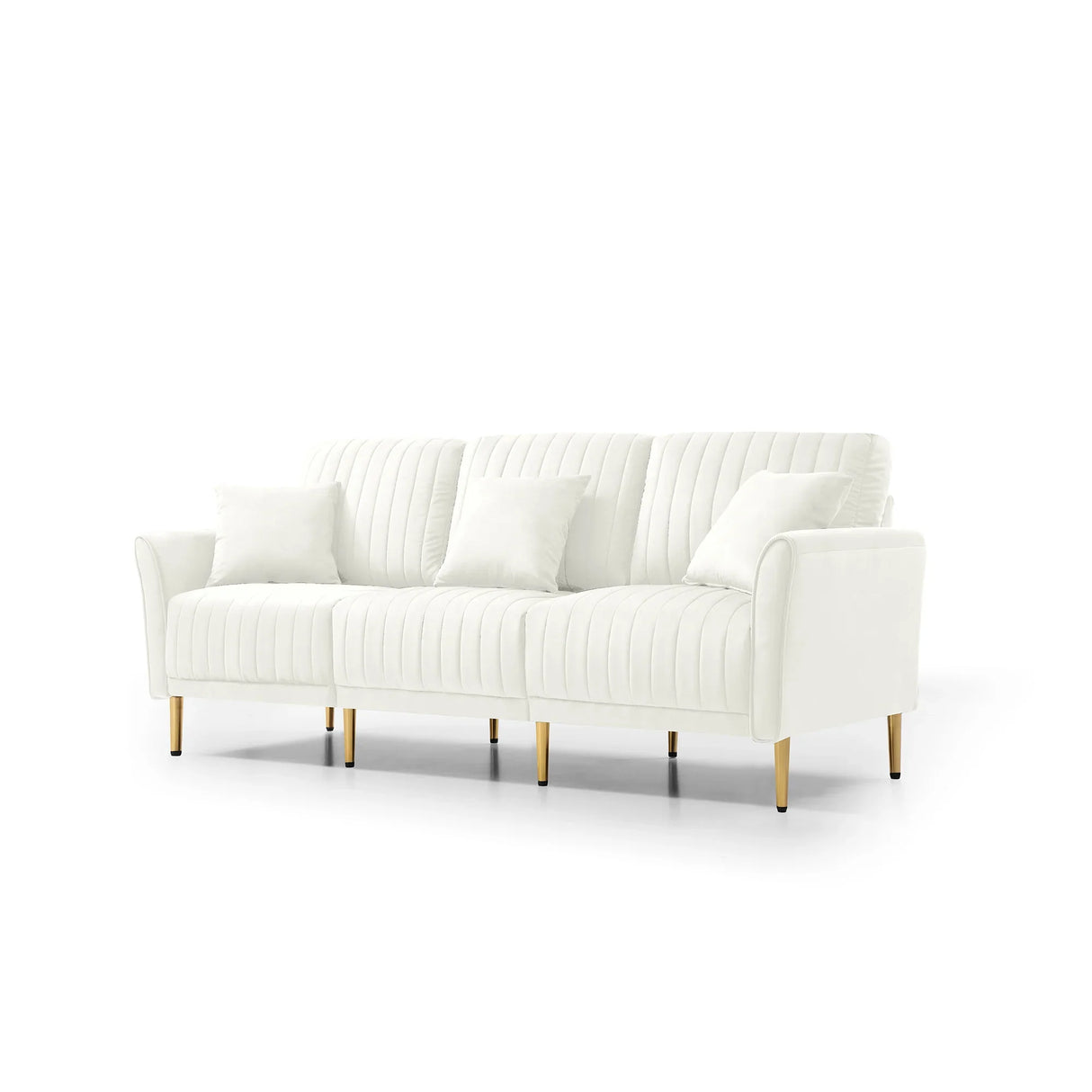 Modern Upholstered Living Room Set Containing One Sofa and Two Love Seats - Cream Velvet - Furniture Home Direct