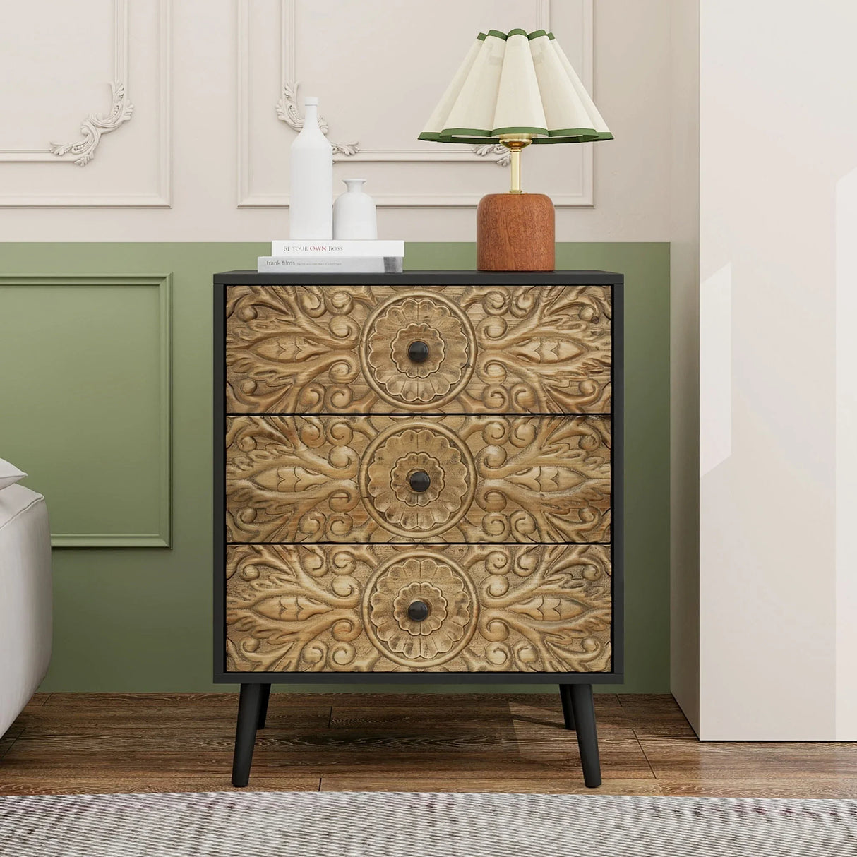 3 Drawer Cabinet, Suitable For Bedroom - Black - Furniture Home Direct
