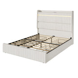 Queen Bed Upholstered With LED Lighting Headboard Beige - Furniture Home Direct