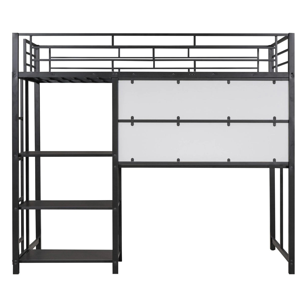 Metal Loft Bed With Desk, 3 Shelves And Ladder - Furniture Home Direct