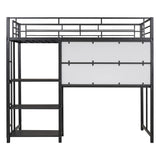 Metal Loft Bed With Desk, 3 Shelves And Ladder - Furniture Home Direct