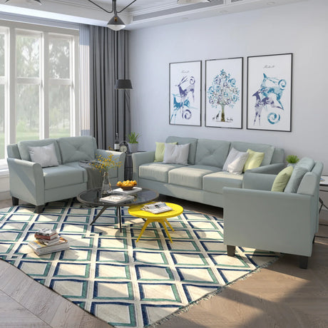 Tufted 3 Piece Living room Set Sofa, love Seat and Chair - Foam Green - Furniture Home Direct