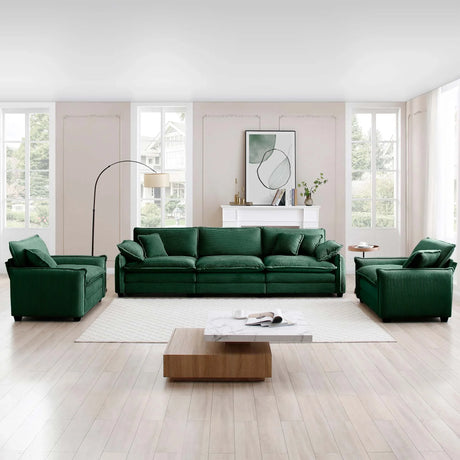3 Piece Living Room Set in Corduroy Fabric - Green - Furniture Home Direct