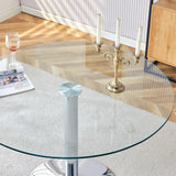 Dining Table Round Glass Top With Chrome Pedestal Silver - Furniture Home Direct