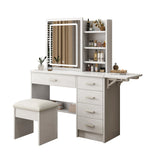 Fashion Vanity Desk With Mirror And Lights For Makeup, 5 Drawers, Adjustable Lighting - White - Furniture Home Direct