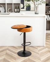 Bar Stool Round Tufted PU Leather Adjustable Height Brown - Furniture Home Direct