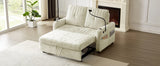 Sleeper Sofa With Adjustable Backrest, Two Cup Holders, Phone Holder, Three Charging Ports And Side Storage Pockets- Beige - Furniture Home Direct