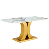 Modern Minimalist Dining With Imitation Marbled Glass Tabletop - Furniture Home Direct