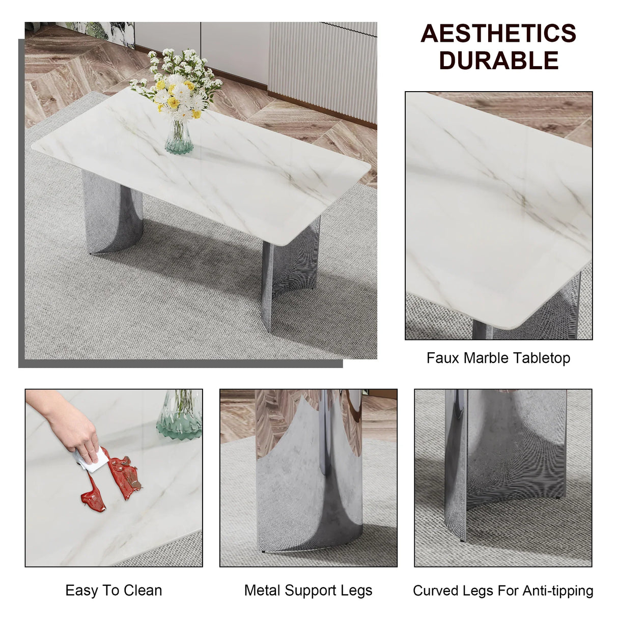 Dining Set 7 Piece Marble Top Table And Chairs White - Furniture Home Direct