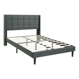Queen Size Upholstered Platform Bed Frame With Button Tufted Linen Fabric Headboard - Dark Gray - Furniture Home Direct