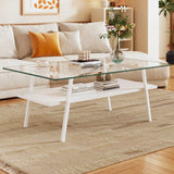 Rectangle Coffee Table, Tempered Glass Tabletop With Metal Legs, Modern Table For Living Room - Furniture Home Direct