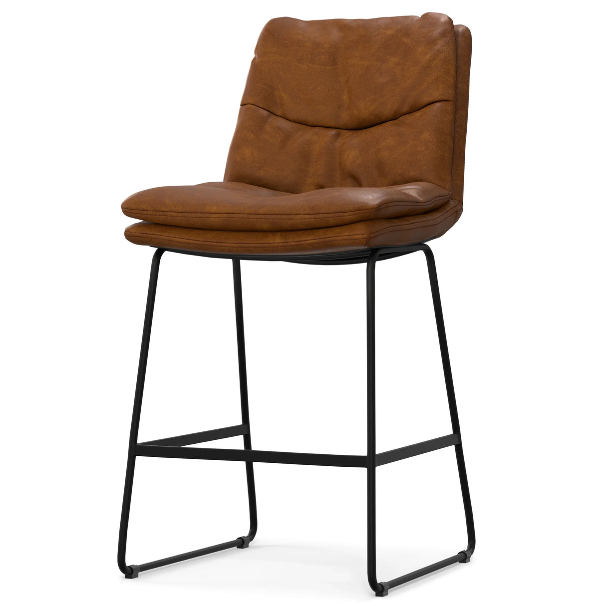Counter Height Stools Leather Metal Frame Set 2 Camel Brown - Furniture Home Direct
