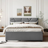Upholstered Platform Bed With Brick Pattern Headboard And Twin Long Size Trundle - Furniture Home Direct