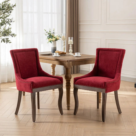 Ultra Side Dining Chair, Thickened Fabric Chairs With Neutrally Toned Solid Wood Legs, Bronze Nail Head (Set of 2) - Furniture Home Direct