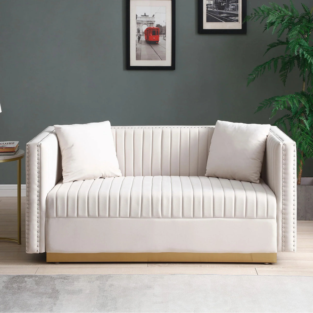 Contemporary Vertical Channel Tufted Sofa Loveseat Modern Upholstered Couch For Living Room With 2 Pillows - Furniture Home Direct