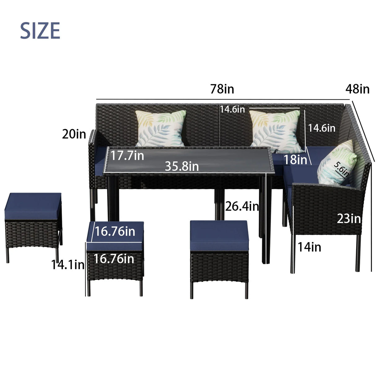 7 Piece Outdoor Furniture Set Waterproof Cushions Glass Table - Furniture Home Direct