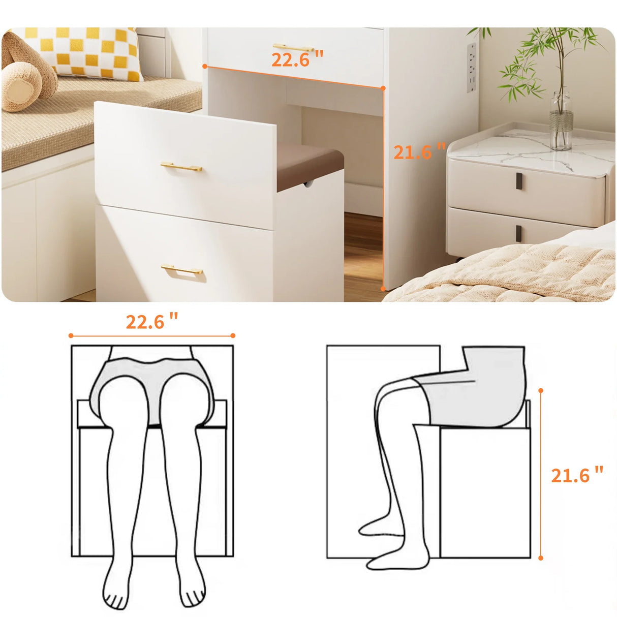 Vanity Table With Flip Top Four Drawers And Stool White - Furniture Home Direct