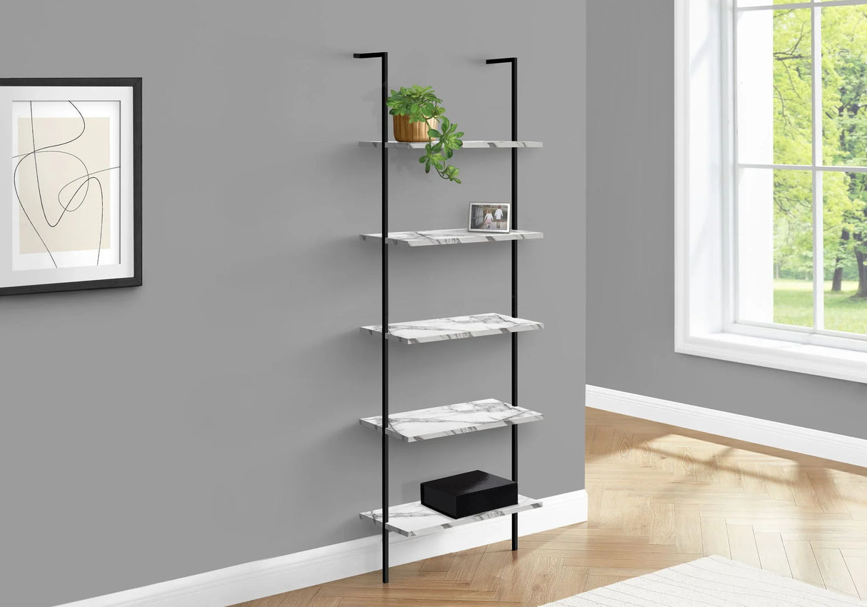 Bookshelf, Bookcase, Etagere, Ladder, 5 Tier, For Office, Marble Look Contemporary & Modern - Furniture Home Direct