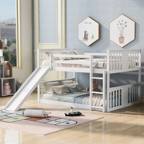 Full Over Full Bunk Bed With Ladder With Slide - White - Furniture Home Direct