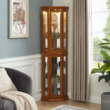 Corner Curio Cabinet With Lights, Adjustable Tempered Glass Shelves, Mirrored Back, Display Cabinet (E26 Light Bulb Not Included) - Furniture Home Direct